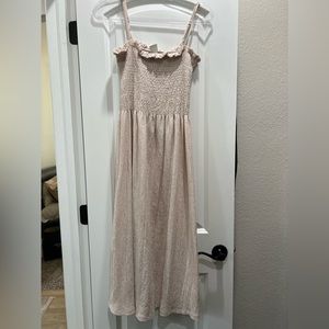 H&M Light Cream Smocked Bodice Midi Dress